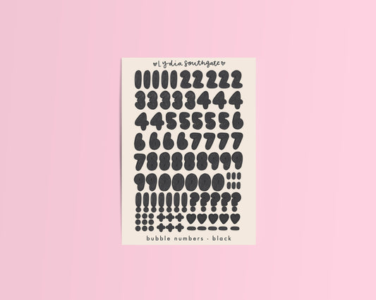 Bubble Numbers Sticker Sheet (6 colours)