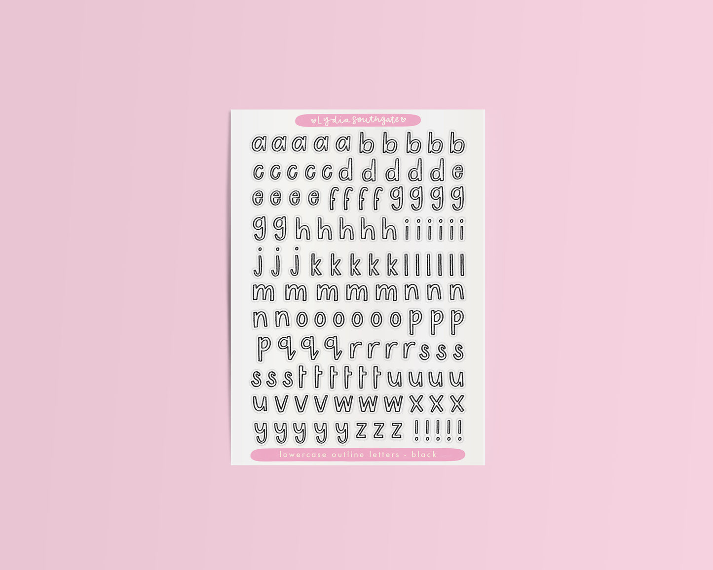 Lowercase Outline Text Clear Vinyl Sticker Sheet (2 Colours)