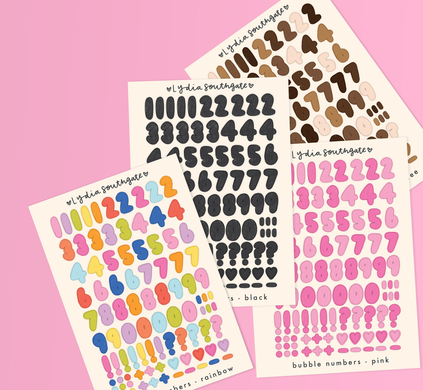 Bubble Numbers Sticker Sheet (4 colours)