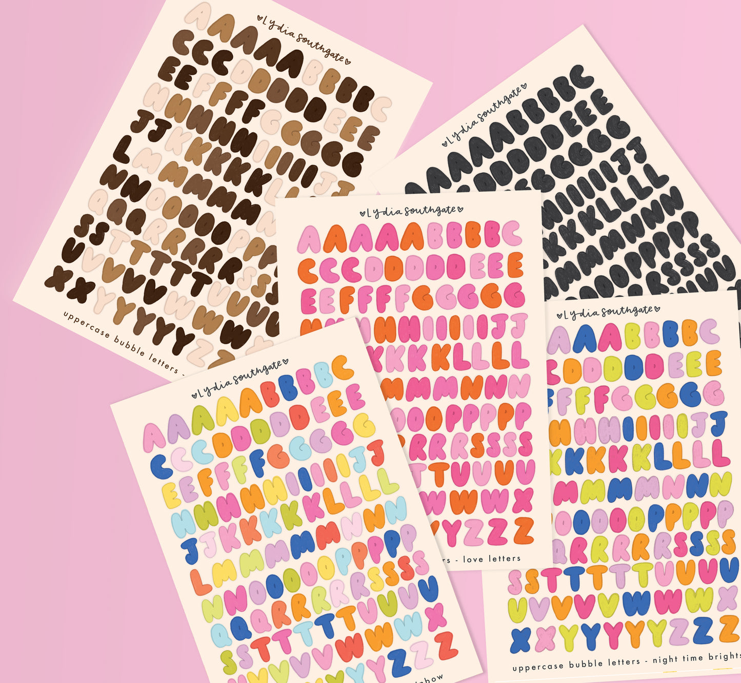 Bubble Letters Sticker Sheets (5 colour options)