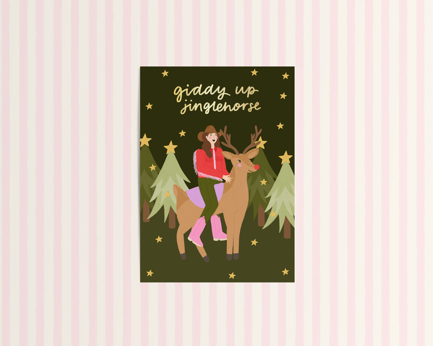 Giddy Up Jinglehorse Cowgirl Christmas Card