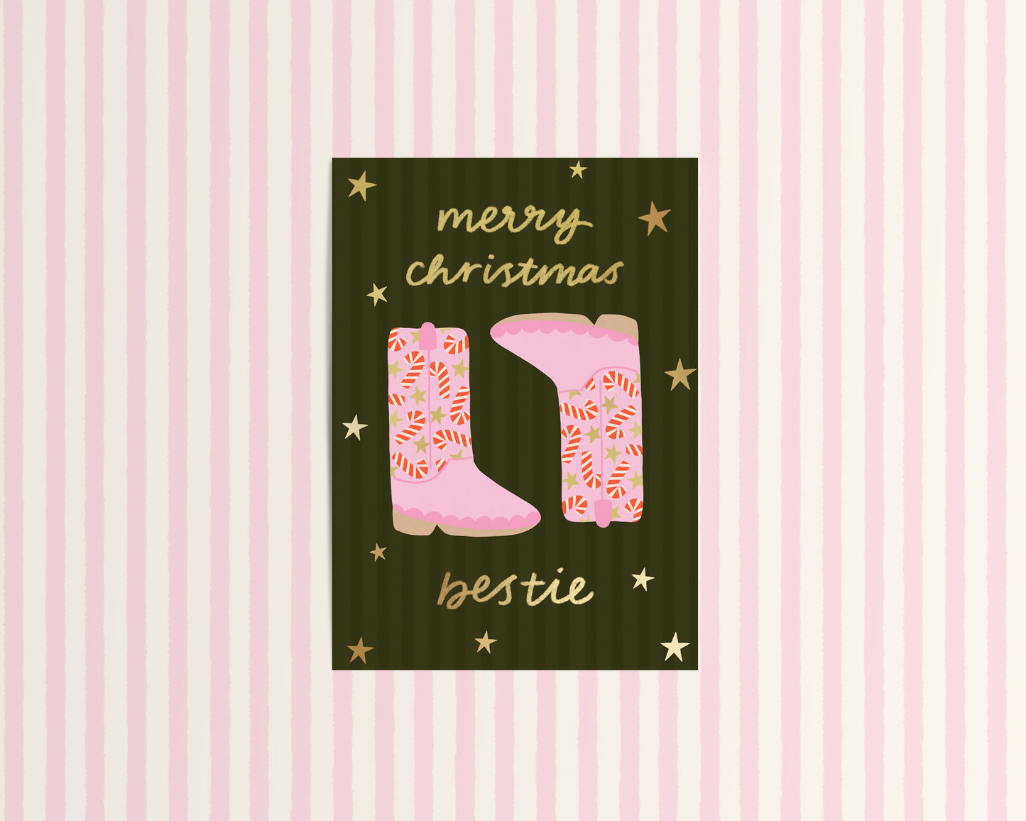 Merry Christmas Bestie Cowboy Boots Card