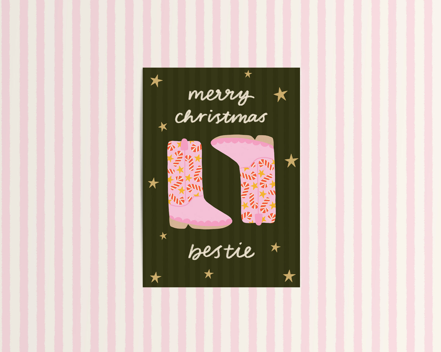 Merry Christmas Bestie Cowboy Boots Card
