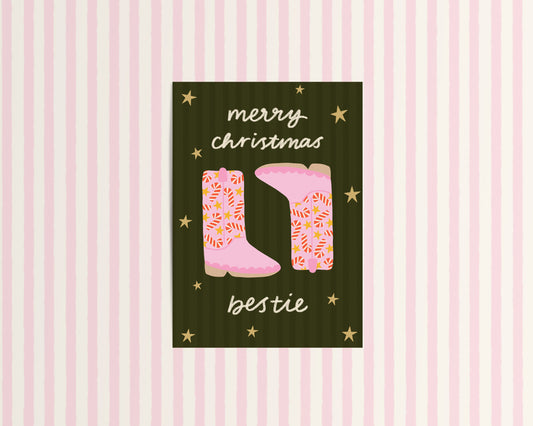 Merry Christmas Bestie Cowboy Boots Card