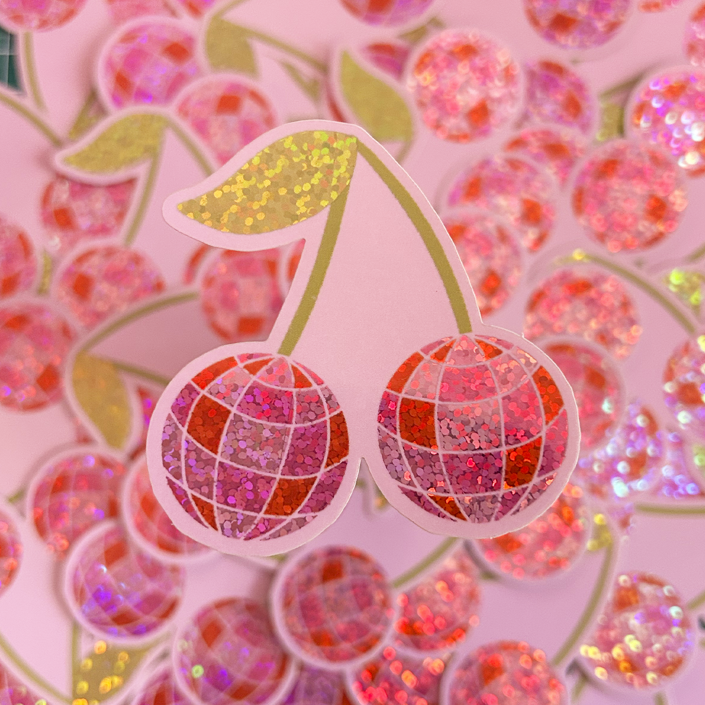 Disco Cherries Glitter Vinyl Sticker