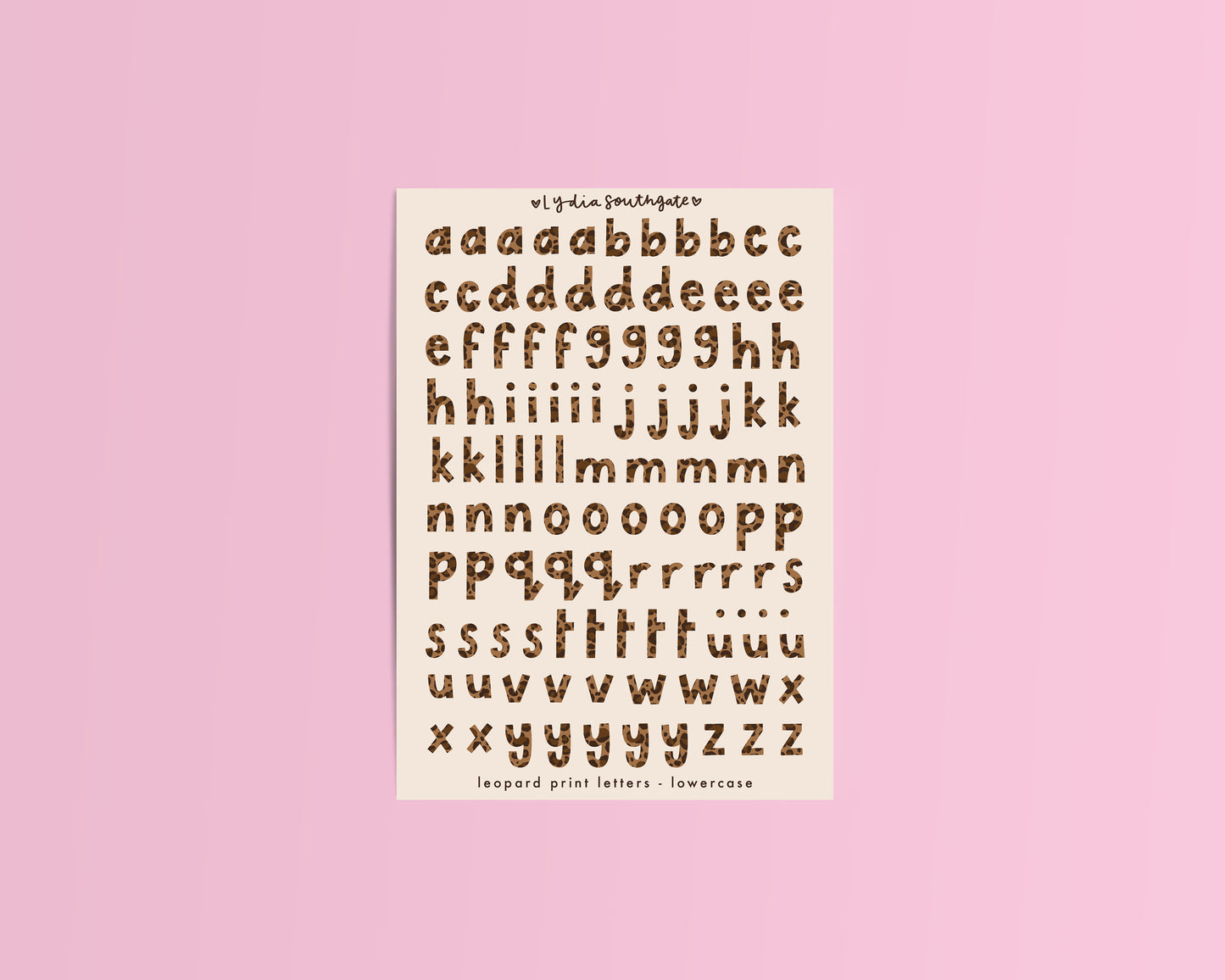 Lowercase Leopard Print Letters Sticker Sheet
