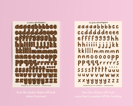Lowercase Leopard Print Letters Sticker Sheet
