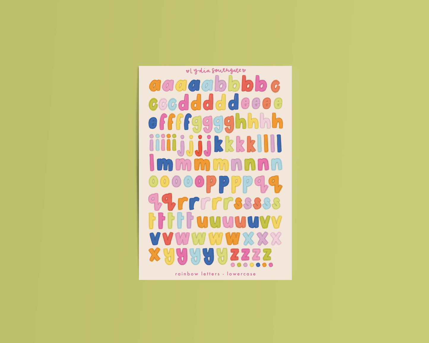 Lowercase Colourful Letters Sticker Sheet