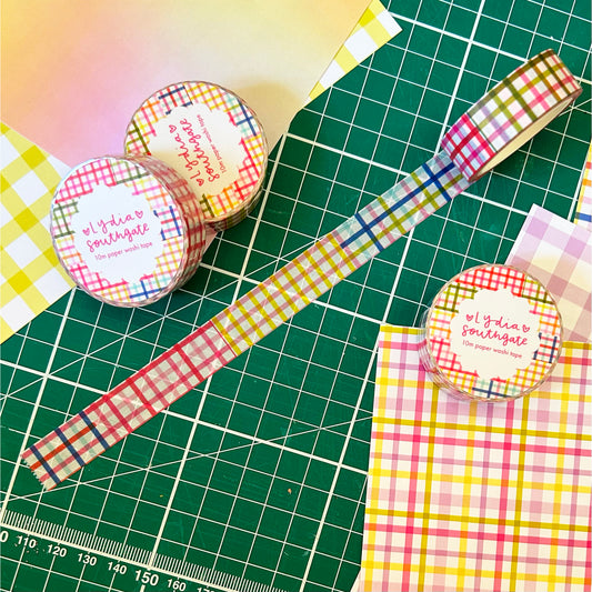 Multi Section Multicoloured Gingham Washi Tape