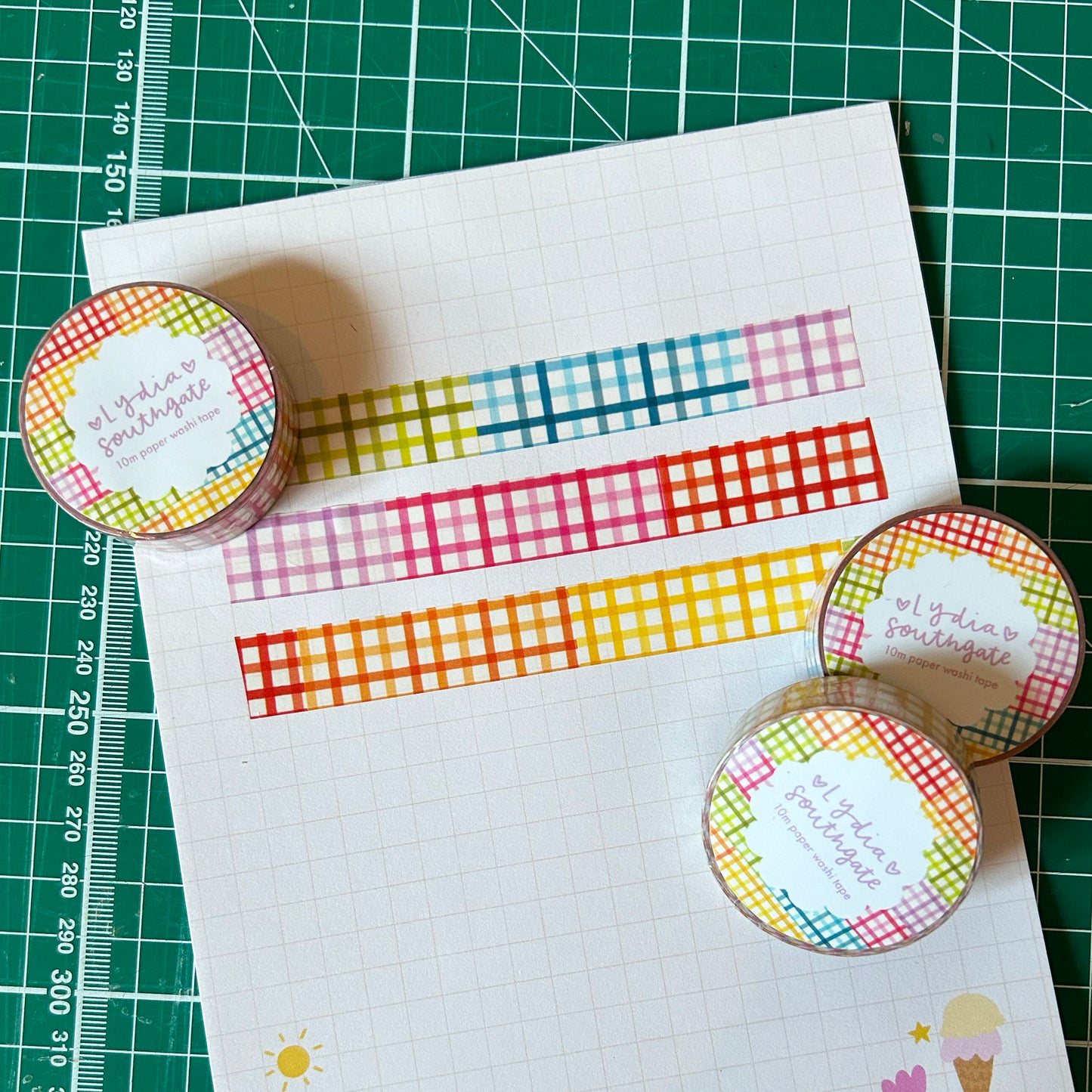 Multi Section Rainbow Gingham Washi Tape