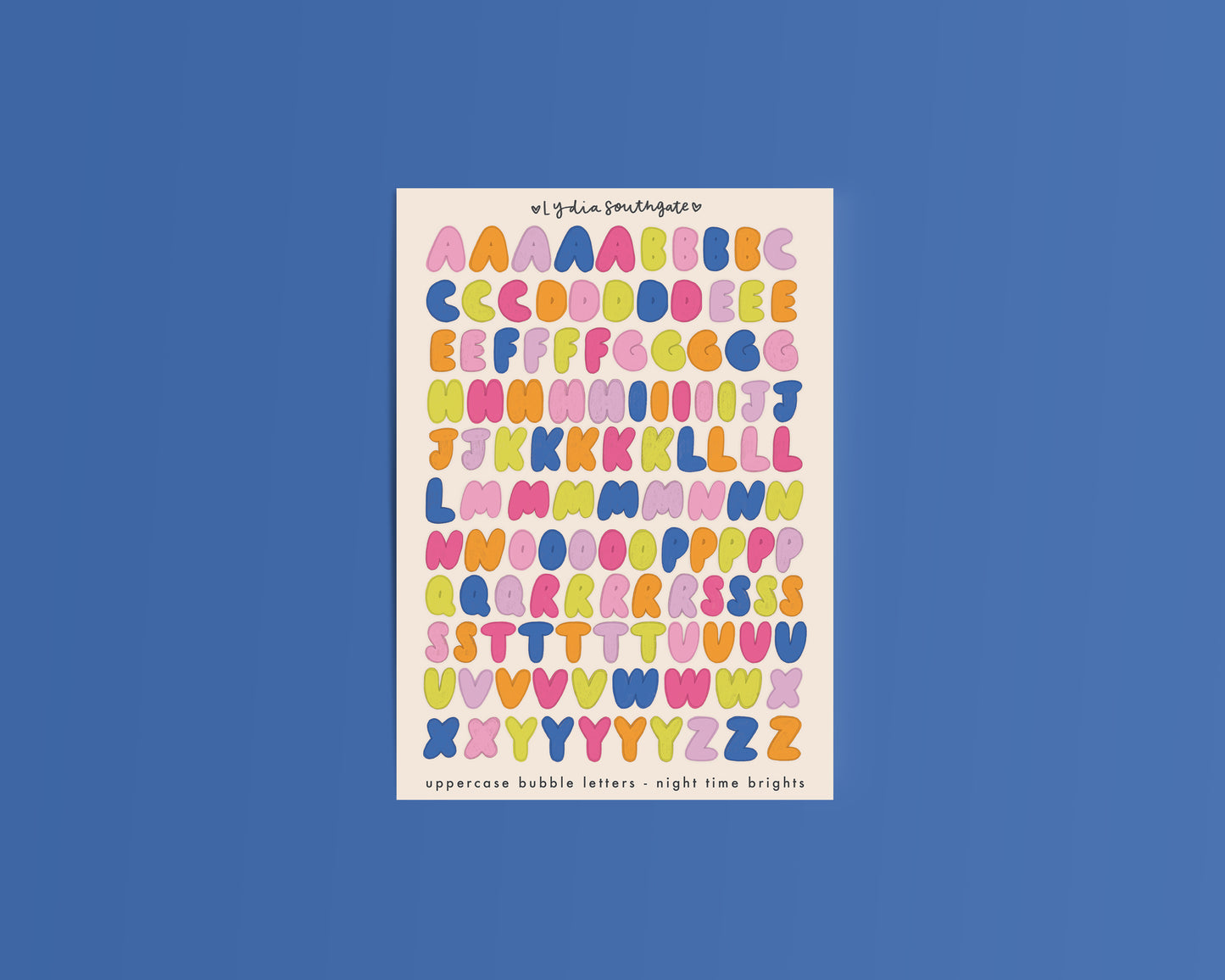 Bubble Letters Sticker Sheets (5 colour options)
