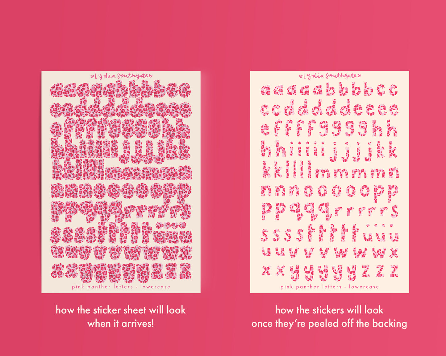 Lowercase Pink Panther Print Letters Sticker Sheet