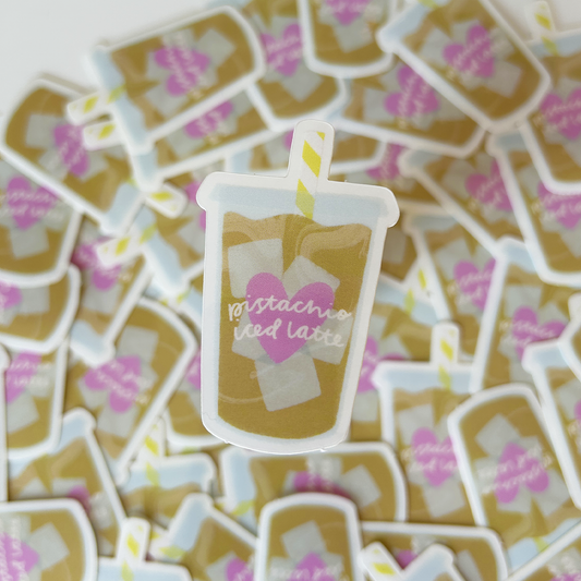 Pistachio Iced Latte Cup Clear Vinyl Sticker