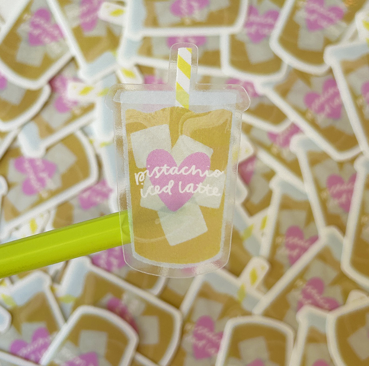 Pistachio Iced Latte Cup Clear Vinyl Sticker