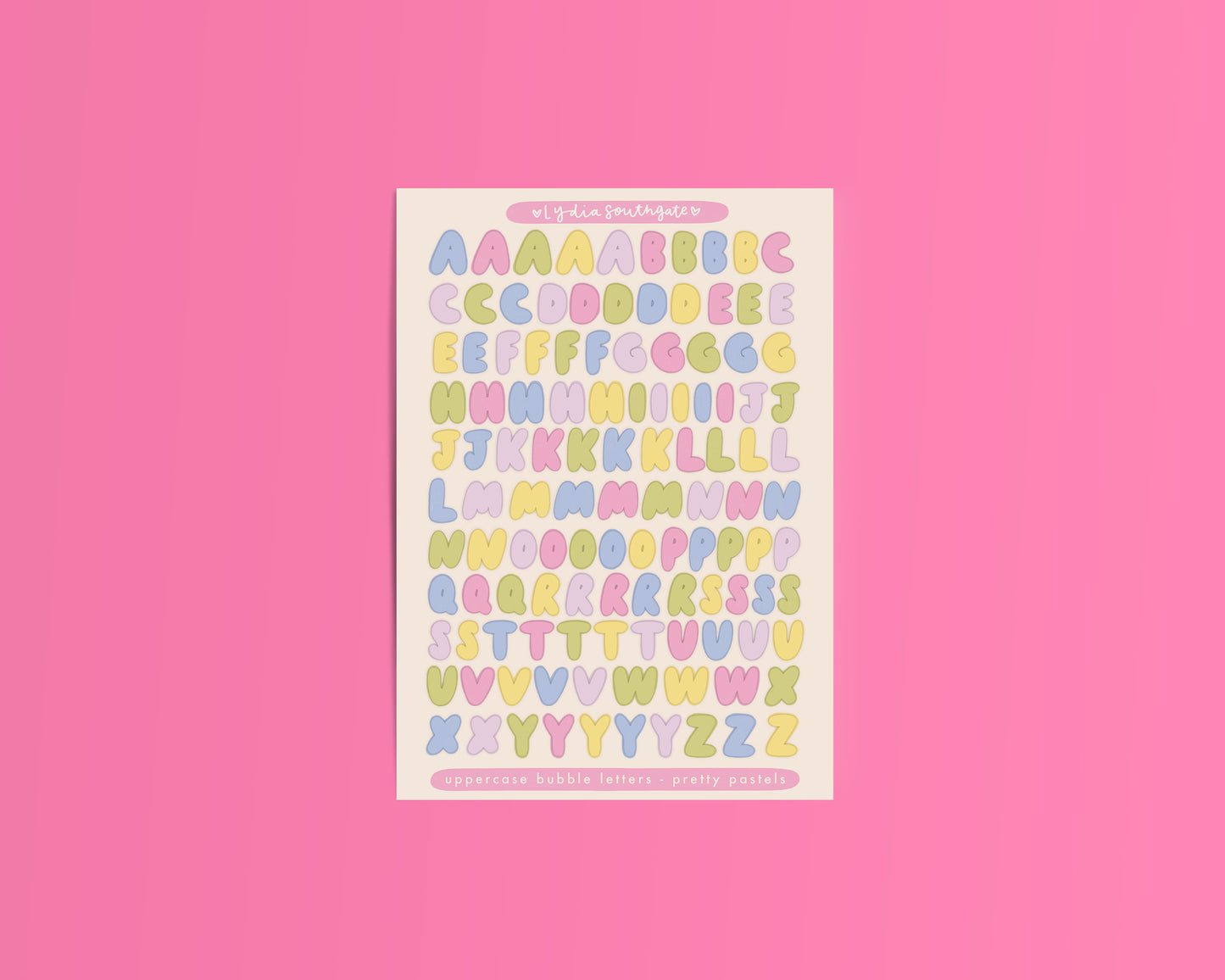 Bubble Letters Sticker Sheets (7 colour options)