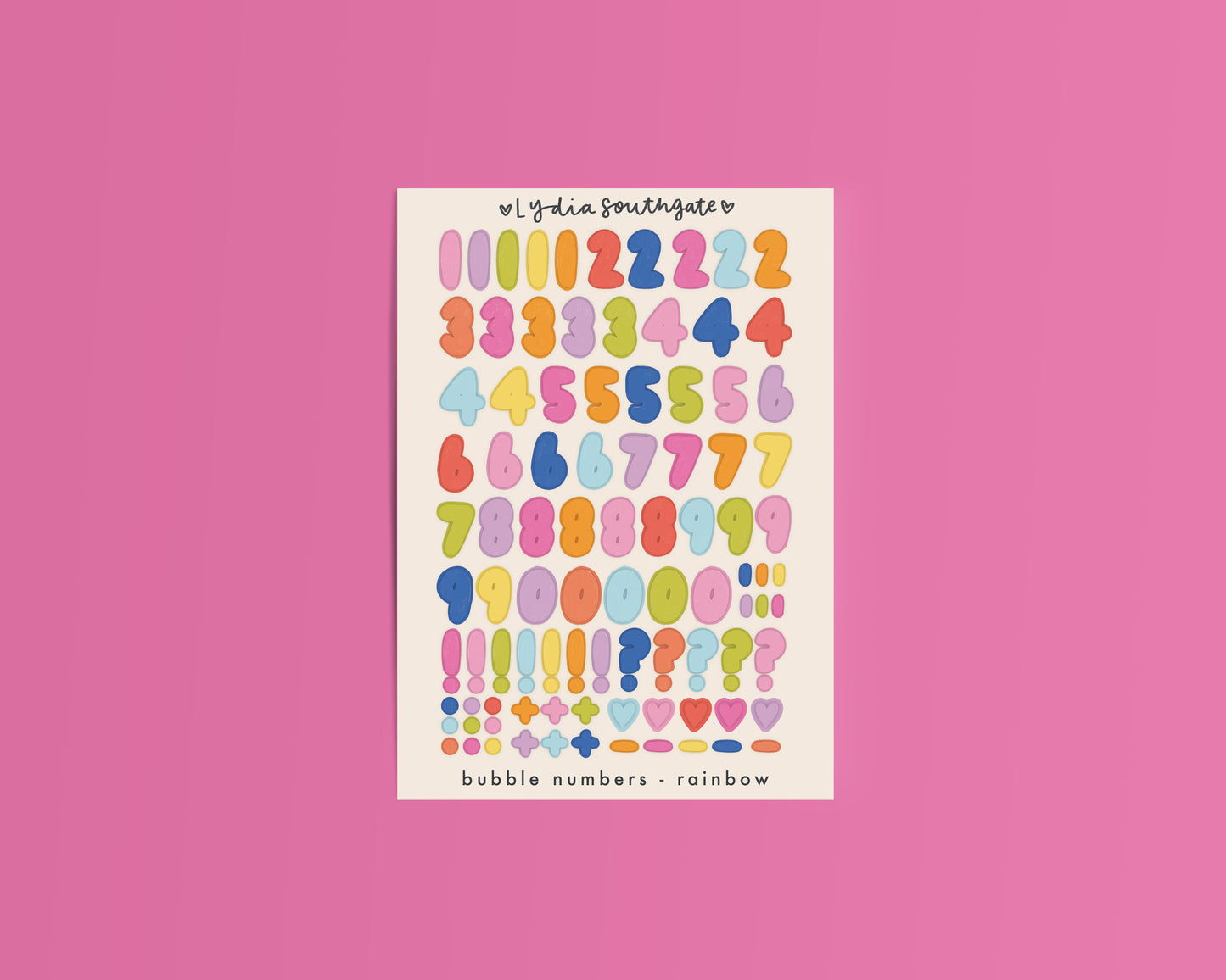 Bubble Numbers Sticker Sheet (4 colours)