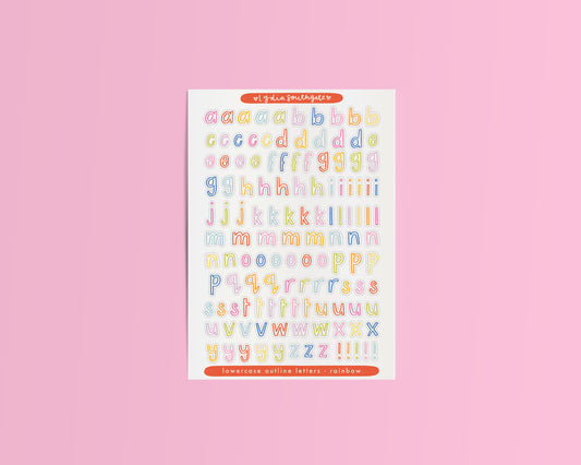 Lowercase Outline Text Clear Vinyl Sticker Sheet (2 Colours)