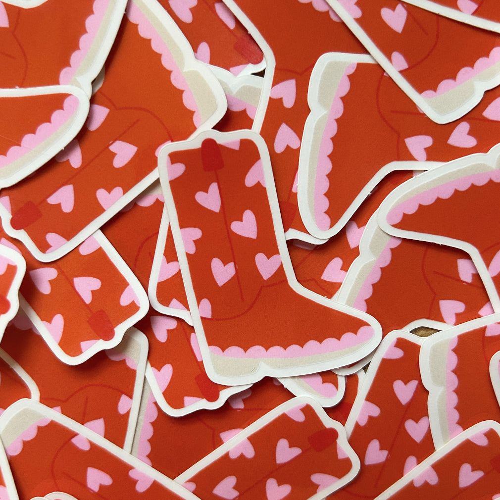 Red and Pink Cowboy Boot Vinyl Sticker