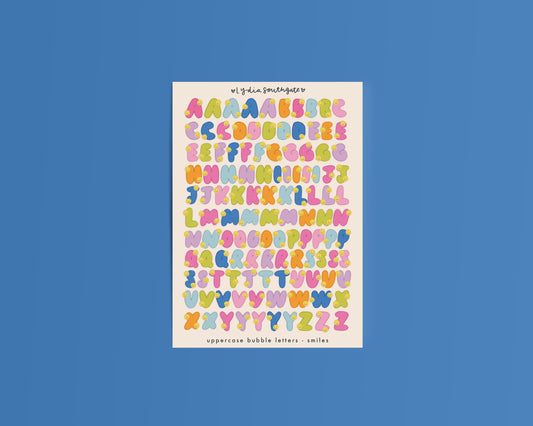 Illustrated Bubble Letters Sticker Sheets (5 pattern options)