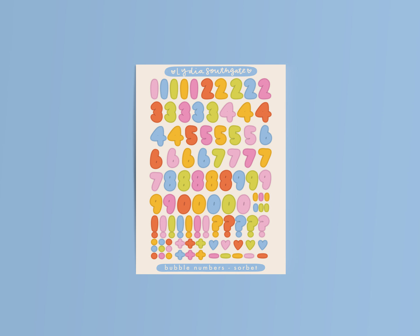 Sorbet Bubble Numbers Sticker Sheet
