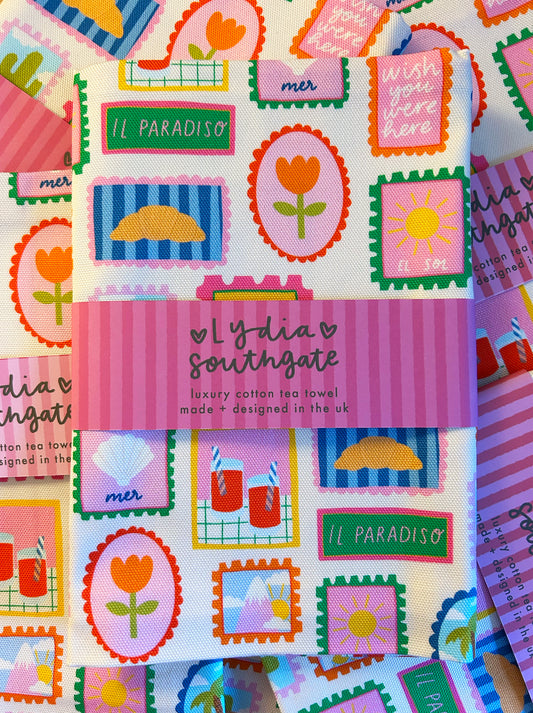 Stamps Printed Tea Towel
