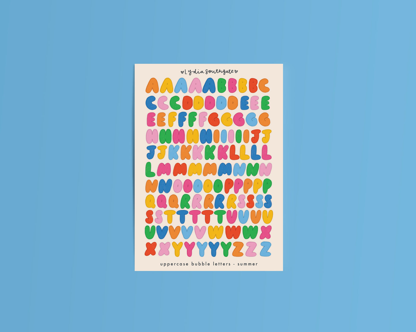 Bubble Letters Sticker Sheets (7 colour options)