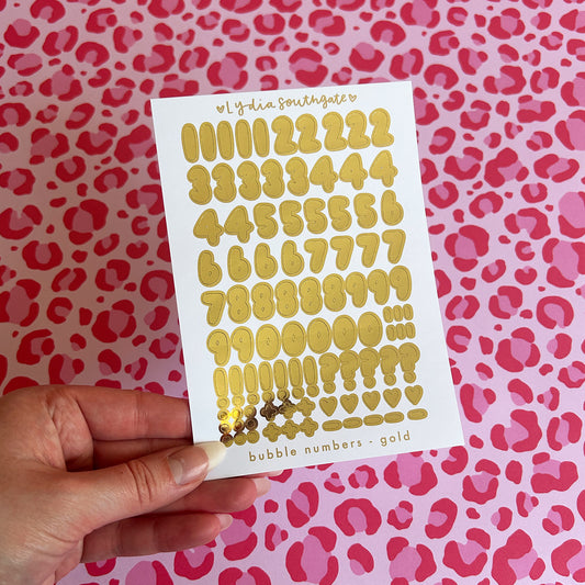 Metallic Bubble Numbers Sticker Sheet
