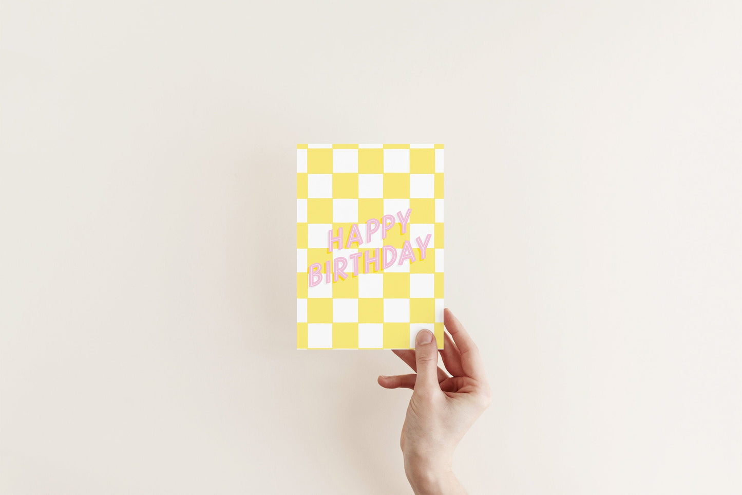 Yellow Checkerboard Happy Birthday Card