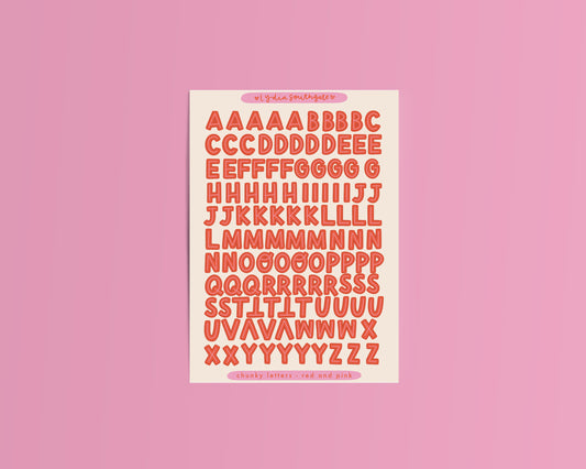 Red and Pink Chunky Letters Sticker Sheet