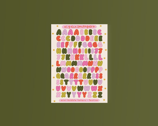Festive Mini Bubble Letters Sticker Sheet