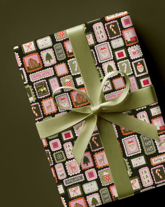 Christmas Stamps Wrapping Paper Sheets