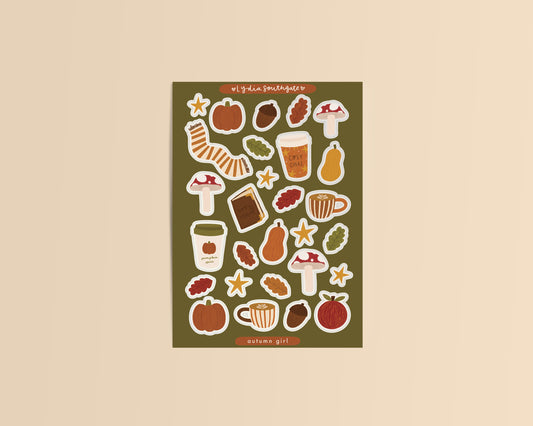 Autumn Girl Clear Vinyl Sticker Sheet