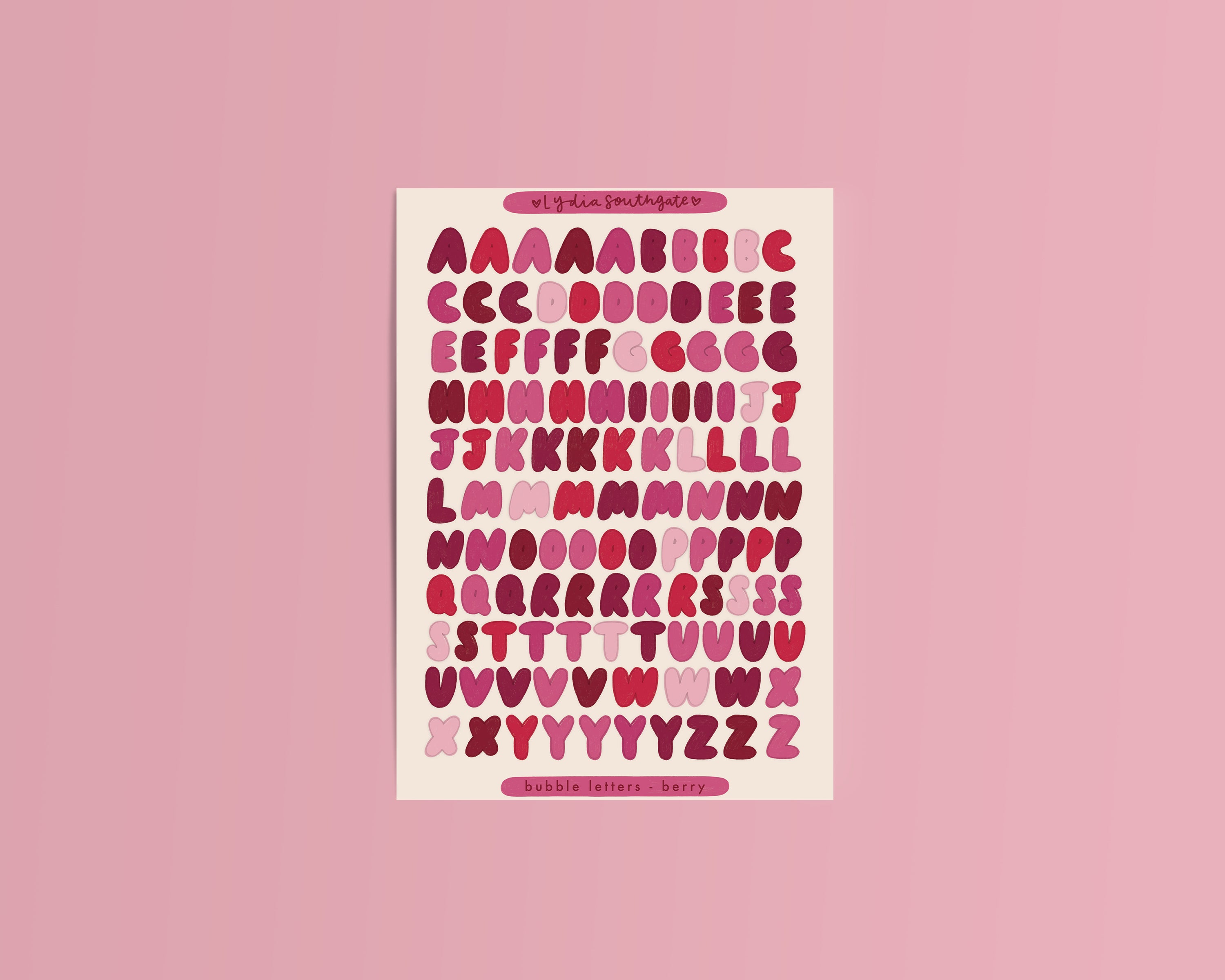 Berry Bubble Letters Sticker Sheet – lydia southgate