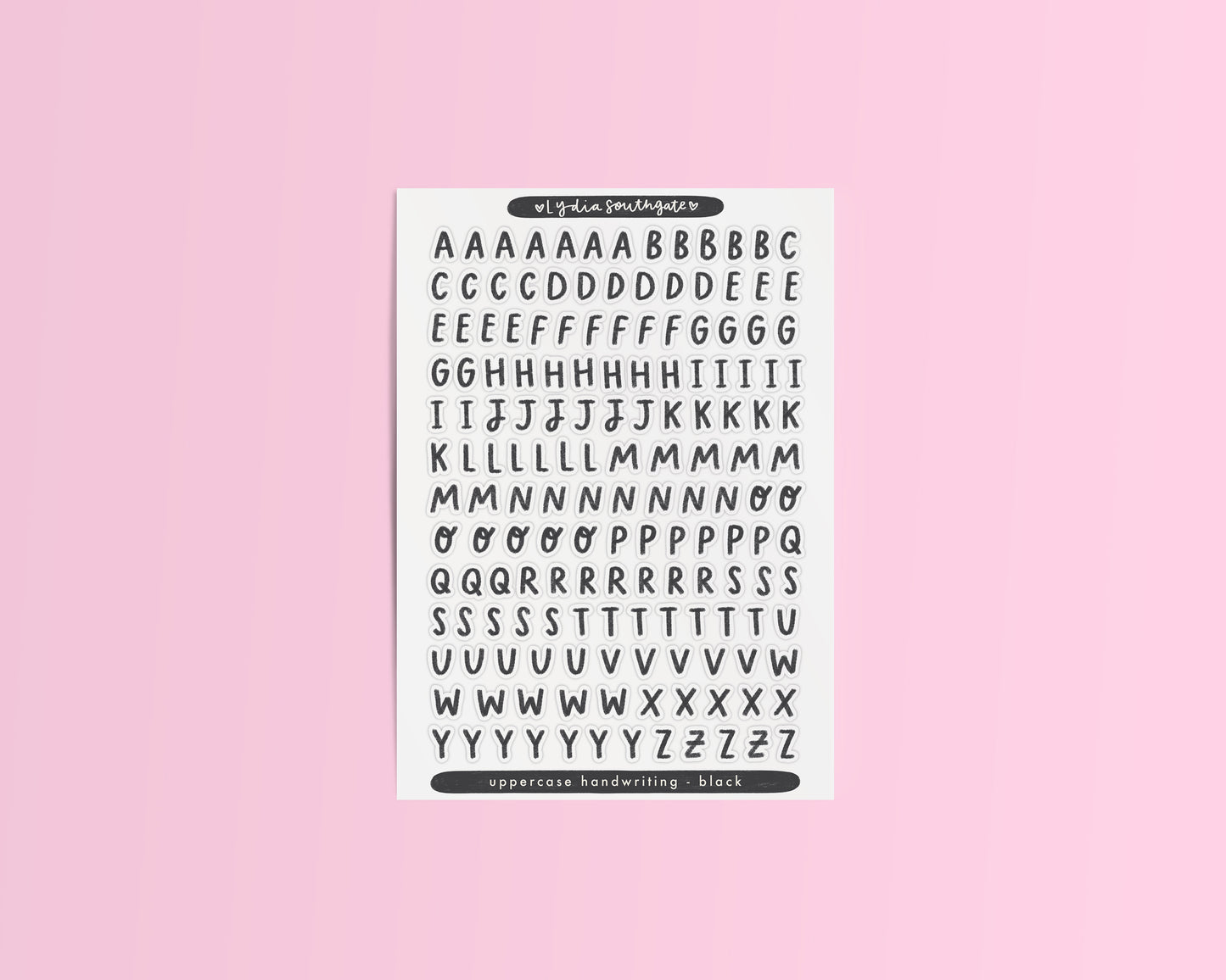 Uppercase Handwriting Clear Vinyl Sticker Sheet (2 Colours)