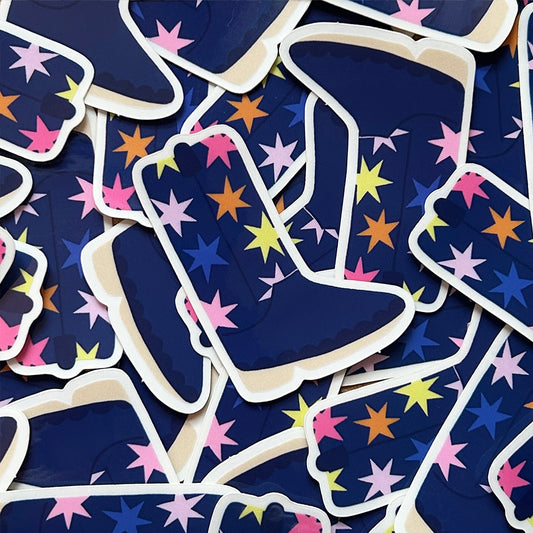Blue Stars Cowboy Boot Vinyl Sticker