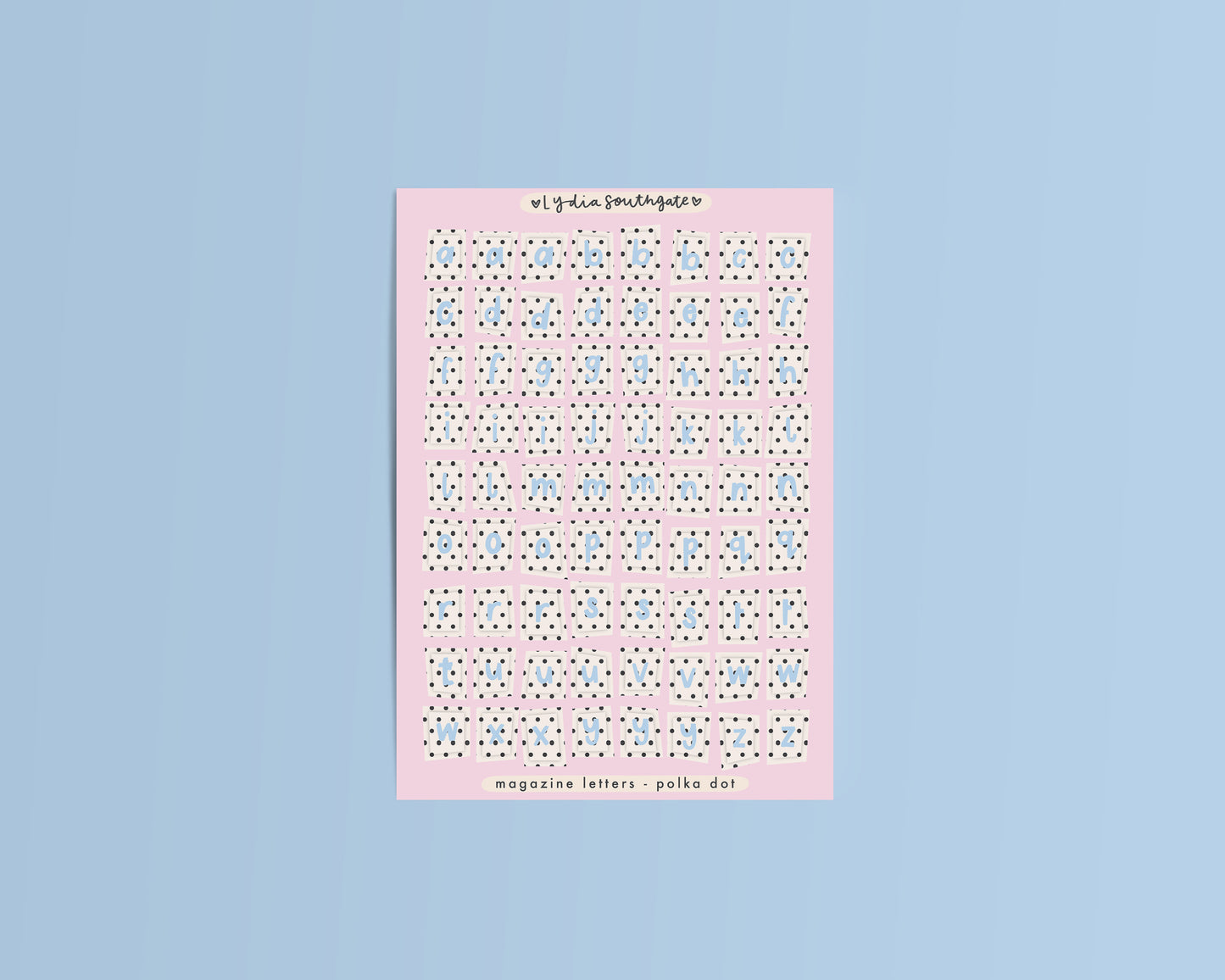 Blue Polka Dot Magazine Letters Sticker Sheet