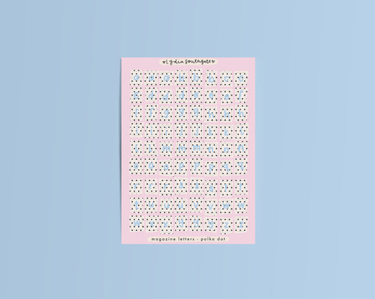 Blue Polka Dot Magazine Letters Sticker Sheet