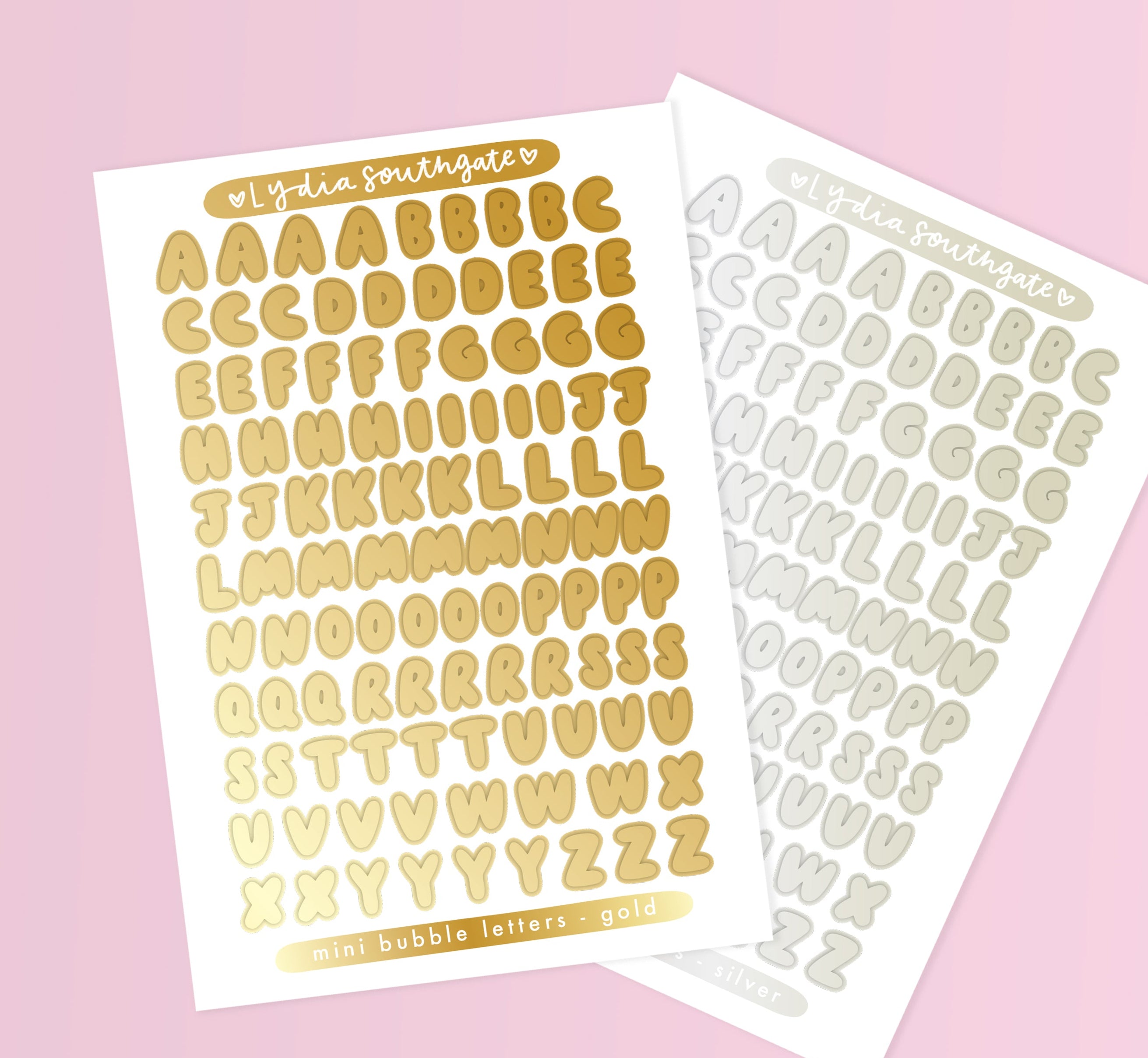 Mini Note Letter Sticker Metallic Mini Bubble Letters Sticker Sheet – lydia southgate