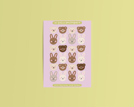 Bunnies and Bears Mini Vinyl Sticker Sheet