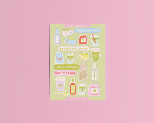 Matcha Mornings Clear Vinyl Sticker Sheet