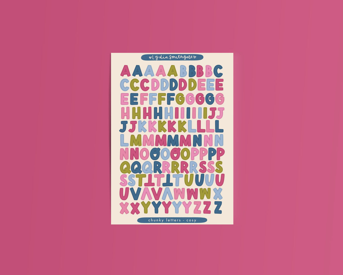 Cosy Chunky Letters Sticker Sheet – lydia southgate