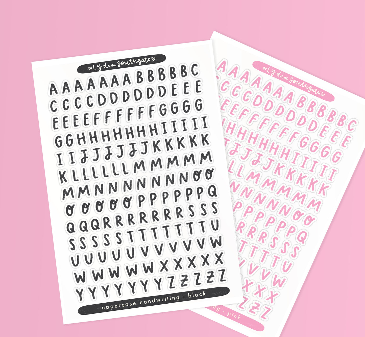 Uppercase Handwriting Clear Vinyl Sticker Sheet (2 Colours)
