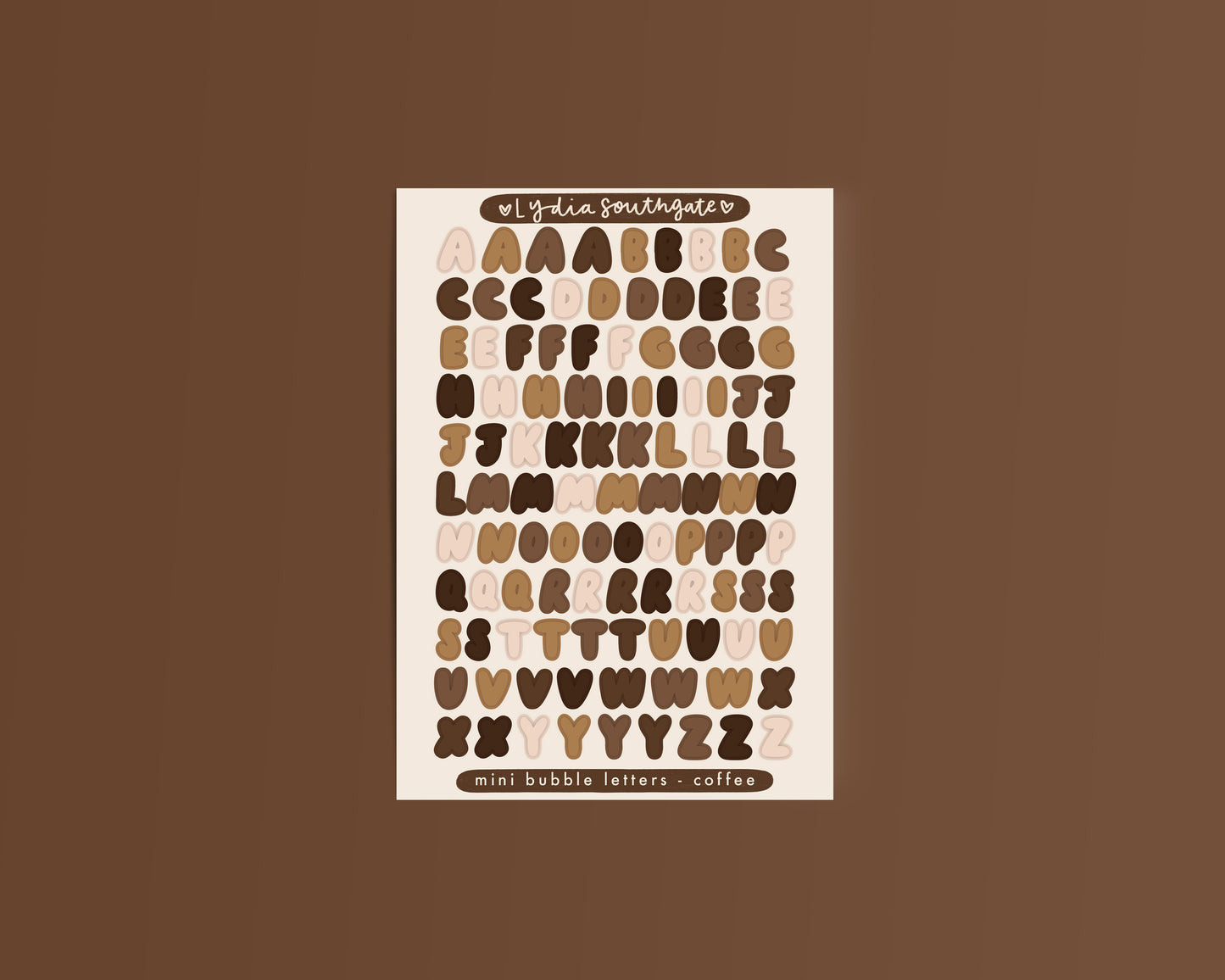 Mini Coffee Bubble Letters Sticker Sheet