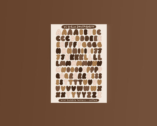 Mini Coffee Bubble Letters Sticker Sheet