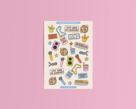 Summery Concert Themed Clear Vinyl Sticker Sheet