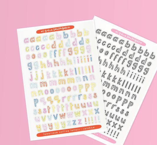Lowercase Outline Text Clear Vinyl Sticker Sheet (2 Colours)