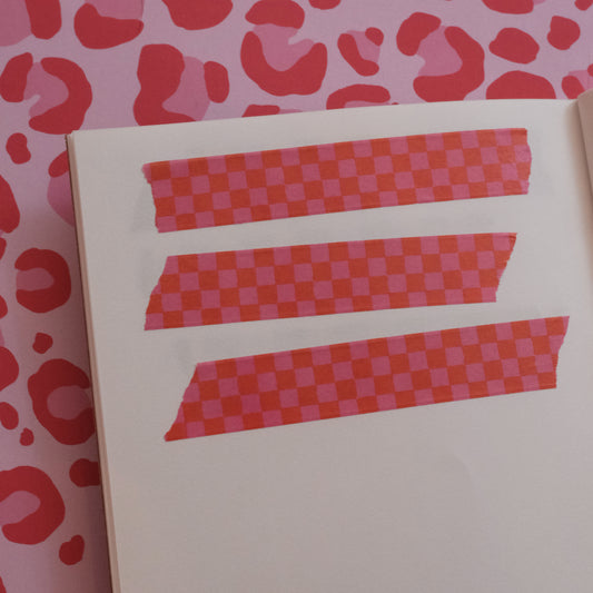 Pink and Red Painted Checkerboard Washi Tape