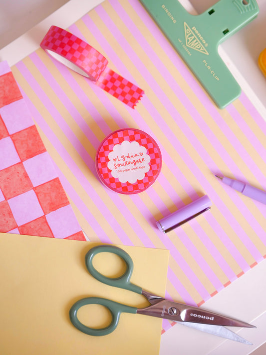 Pink and Red Painted Checkerboard Washi Tape