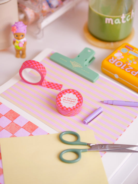 Pink and Red Painted Checkerboard Washi Tape