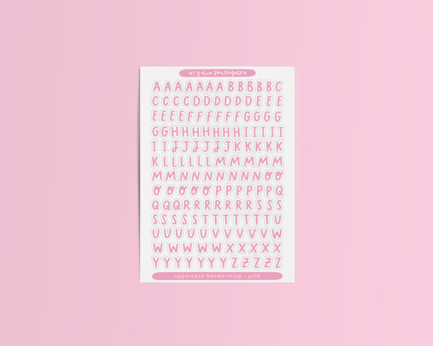 Uppercase Handwriting Clear Vinyl Sticker Sheet (2 Colours)